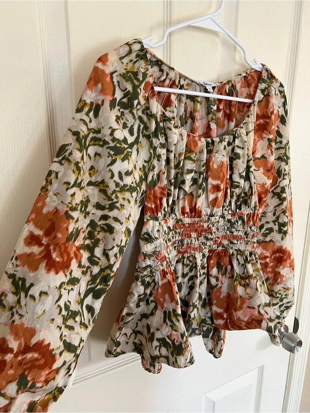 Sam Edelman Cilian Cotton Smocked Bustier Floral Blouse XS